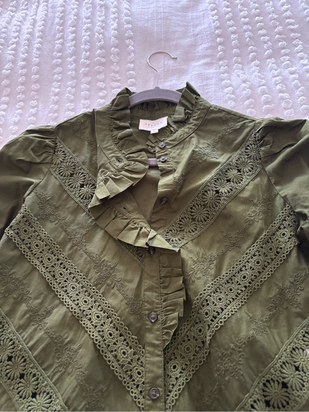 Sezane Lou Top in Perfect Green Embroidered Size 36 (4) - Picture 9 of 10
